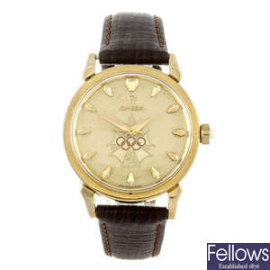 OMEGA - a gentleman's yellow metal Seamaster Olympic XVI wrist watch.