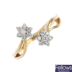 A diamond floral crossover ring.