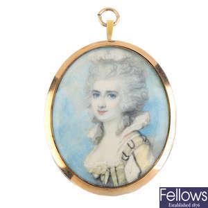 A Regency miniature portrait pendant, circa 1780.