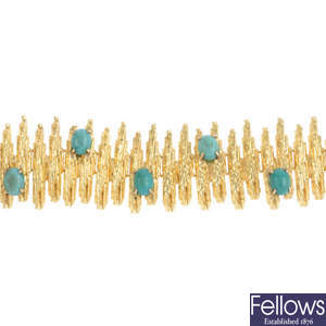 A 1960's 18ct gold turquoise bracelet.