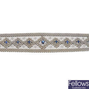 A sapphire and diamond bracelet. 