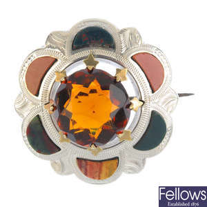 A Scottish silver, agate and paste brooch.
