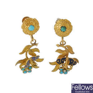 A pair of early 20th century ear pendants.
