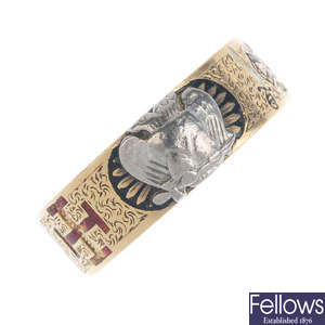 A mid 20th century 14ct gold enamel 14th order Masonic ring.