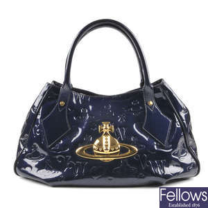 VIVIENNE WESTWOOD - a blue patent leather Orb handbag.