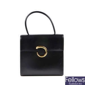 CARTIER - a black leather Panthere box bag.