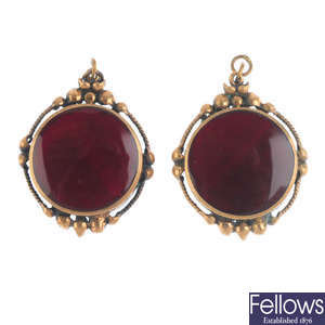 A pair of late Victorian agate pendants.