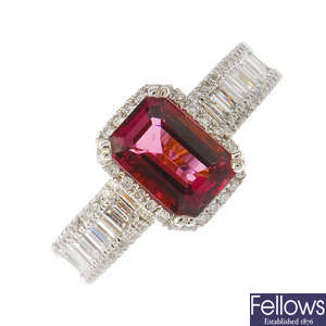 A tourmaline and diamond cluster ring.
