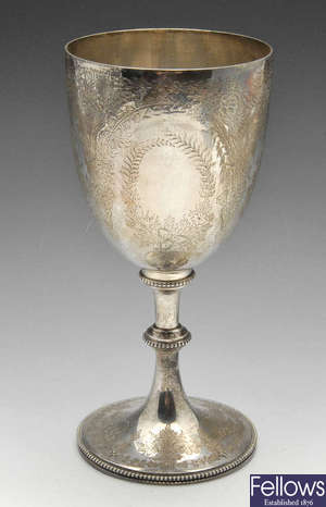 A Victorian silver trophy of goblet form.