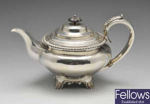 A William IV silver teapot.