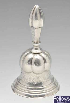 A mid-nineteenth century Dutch silver mounted bell.