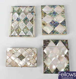 Four mother of pearl/abalone shell card cases. 