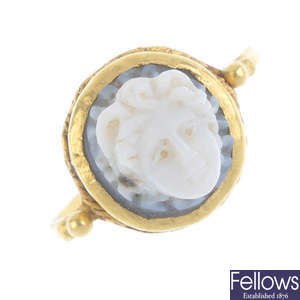 A hardstone cameo ring.