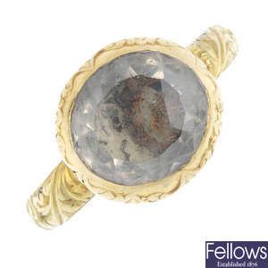 A late 17th century gold rock crystal mourning ring, circa 1680.