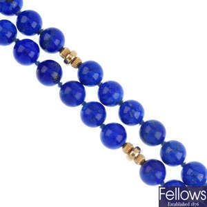 A dyed lapis lazuli necklace.