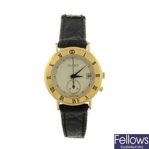 GUCCI - a lady's gold plated 3800L wrist watch.