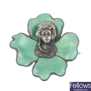 MEYLE & MAYER - an early 20th century silver and enamel brooch.