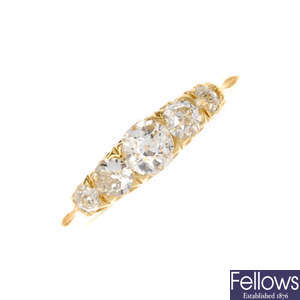 An Edwardian 18ct gold five-stone diamond ring.