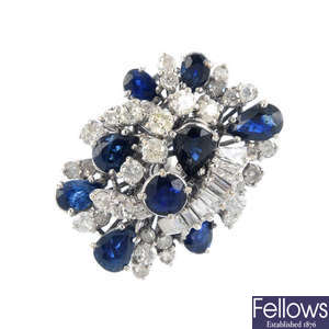 A sapphire and diamond cocktail ring.
