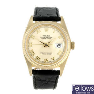 ROLEX - a gentleman's 18ct yellow gold Oyster Perpetual Datejust wrist watch.