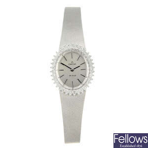 OMEGA - a lady's white metal De Ville bracelet watch.