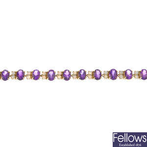 A 9ct gold amethyst and opal bracelet.