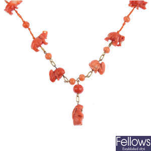A coral necklace.