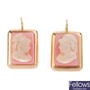 A pair of hardstone cameo earrings.