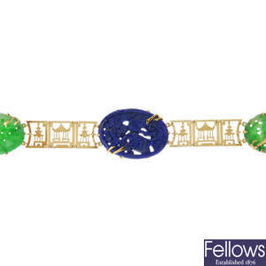 A jade and lapis lazuli bracelet.