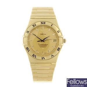 OMEGA - a gentleman's 18ct yellow gold Constellation bracelet watch.