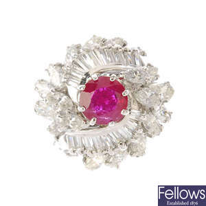 A ruby and diamond cocktail ring.