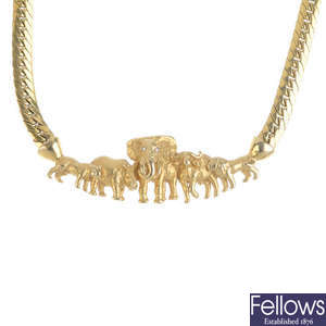 A 9ct gold diamond necklace.