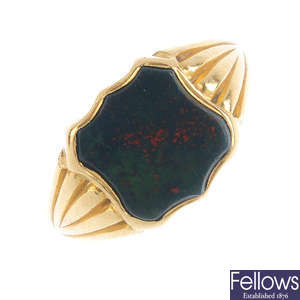 A late Victorian 18ct gold bloodstone signet ring.