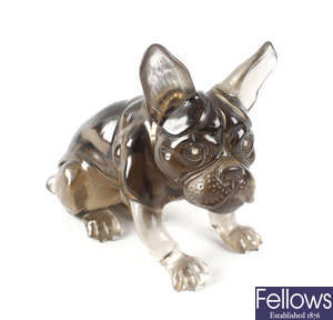 A smokey quartz figure modelled as a French Bulldog.