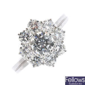 A diamond cluster ring.