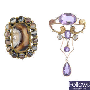 Two gem brooches.