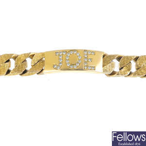 A 1970s 9ct gold diamond identity bracelet.