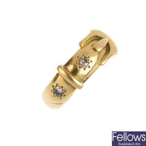 A gentleman's mid 20th century 18ct gold diamond buckle ring.