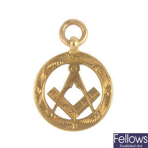 An early 20th century 18ct gold Masonic medallion fob.