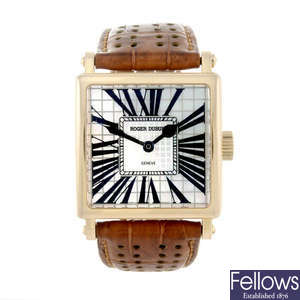 ROGER DUBUIS - a limited edition gentleman's 18ct yellow gold Golden Square wrist watch.