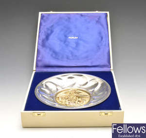 A cased silver commemorative bowl.