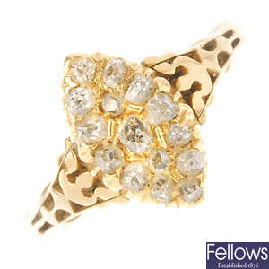 A late 19th century 18ct gold diamond cluster ring.