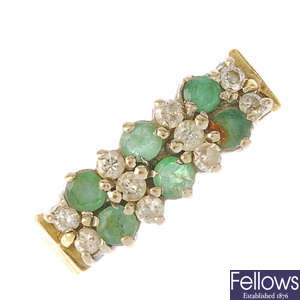 A 1970's 18ct gold emerald and diamond dress ring.