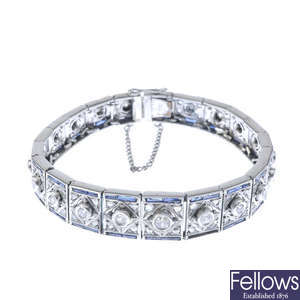 A diamond and synthetic sapphire bracelet.