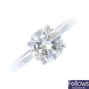 A diamond single-stone ring weighing 1.45cts.