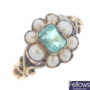 A mid Victorian gold emerald and split pearl ring.