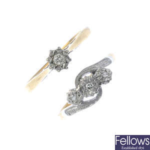 Two mid 20th century 18ct gold diamond rings.