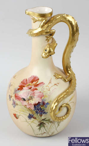 A Royal Worcester blush ivory lizard jug.