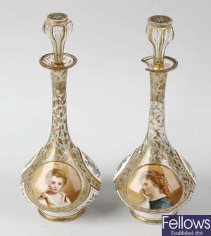 A pair of Bohemian overlay clear glass vases.