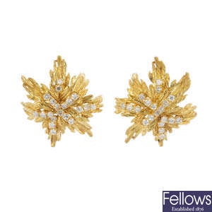 A pair of 1960s 18ct gold diamond earrings.